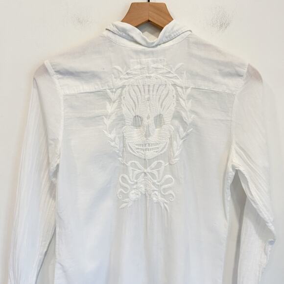 Johnny Was Embroidered Skull Button Up Skirt White Size S - Picture 5 of 7